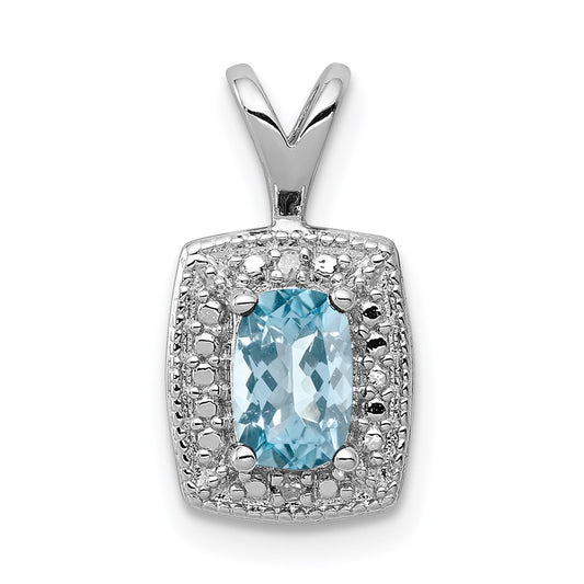 Sterling Silver Rhodium-plated Light Swiss Blue Topaz Diamond Pendant