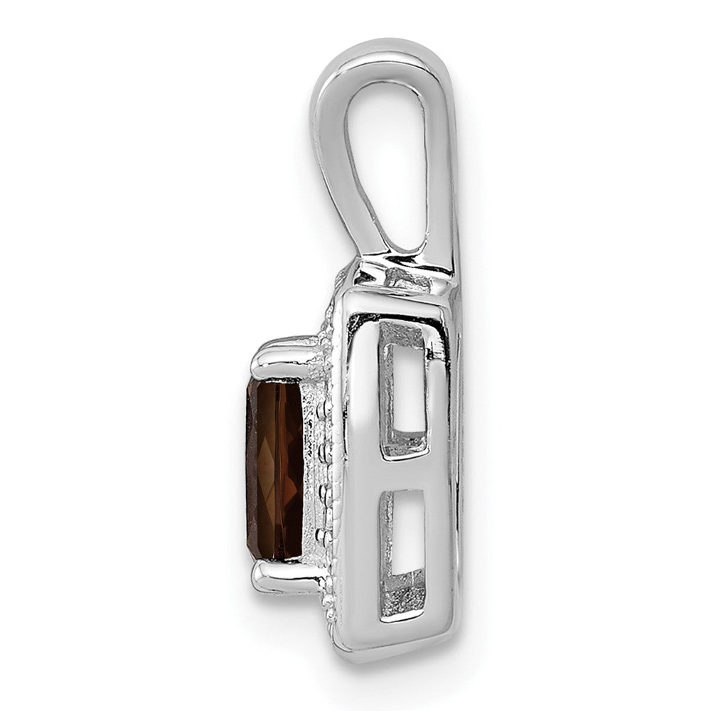 Sterling Silver Rhodium-plated Smoky Quartz Diamond Pendant