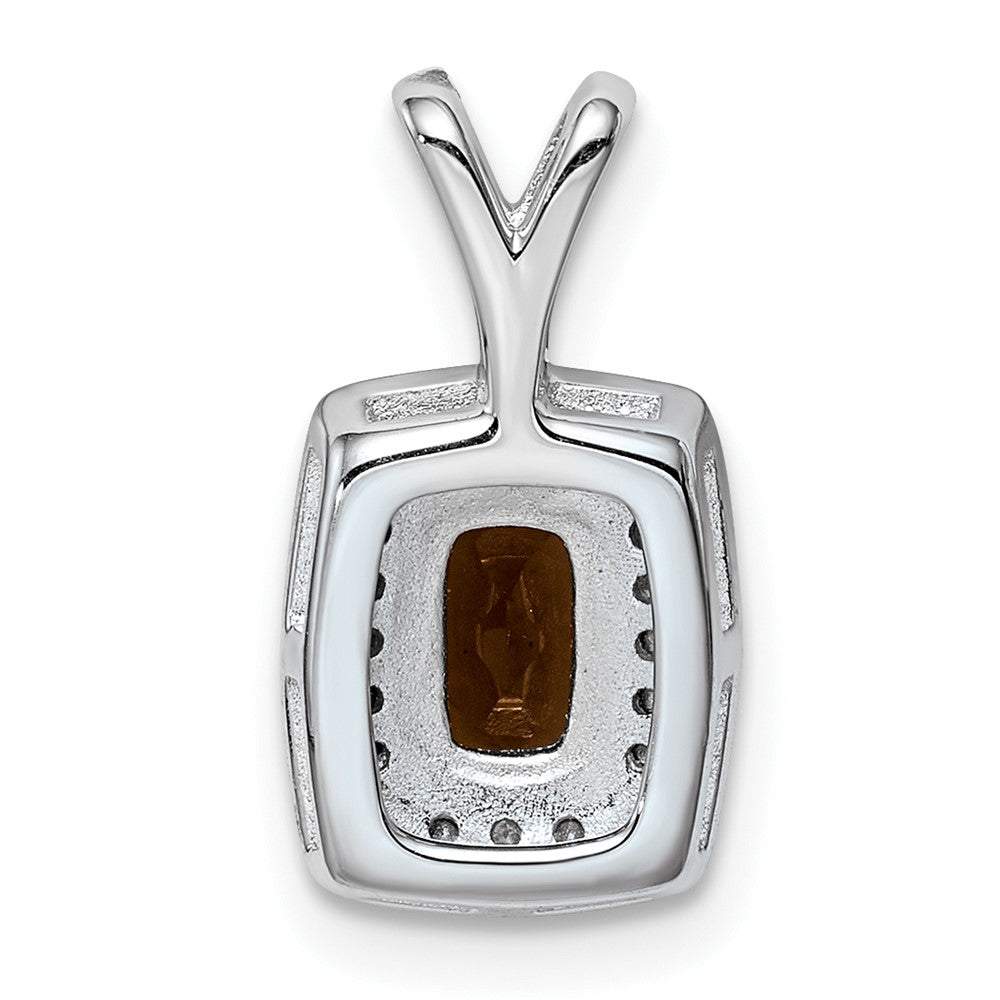 Sterling Silver Rhodium-plated Smoky Quartz Diamond Pendant