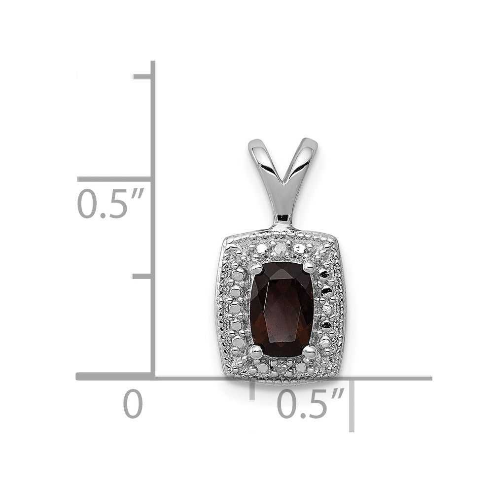 Sterling Silver Rhodium-plated Smoky Quartz Diamond Pendant