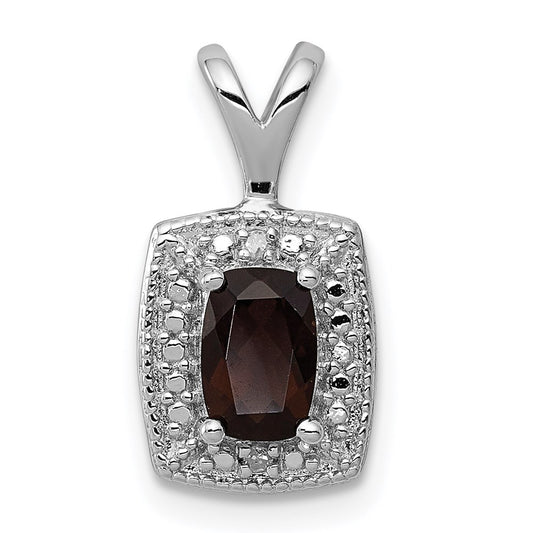 Sterling Silver Rhodium-plated Smoky Quartz Diamond Pendant