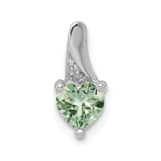 Sterling Silver Rhodium-plated Green Quartz & Diamond Pendant