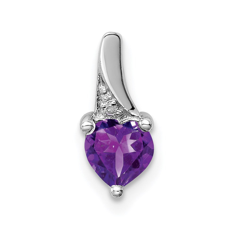 Sterling Silver Rhodium-plated Amethyst Diamond Pendant