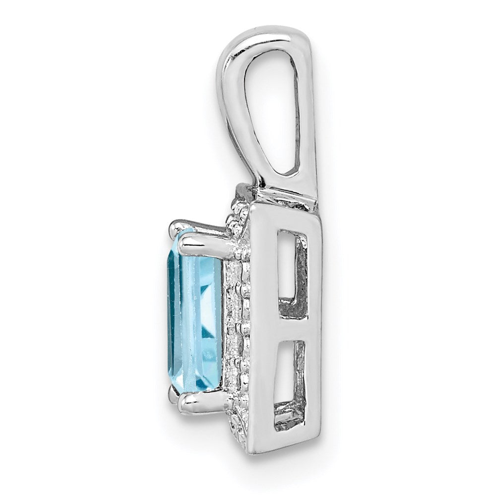 Sterling Silver Rhodium-plated Light Swiss Blue Topaz Diamond Pendant