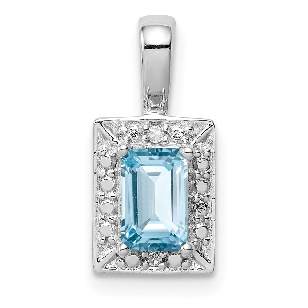 Sterling Silver Rhodium-plated Light Swiss Blue Topaz Diamond Pendant