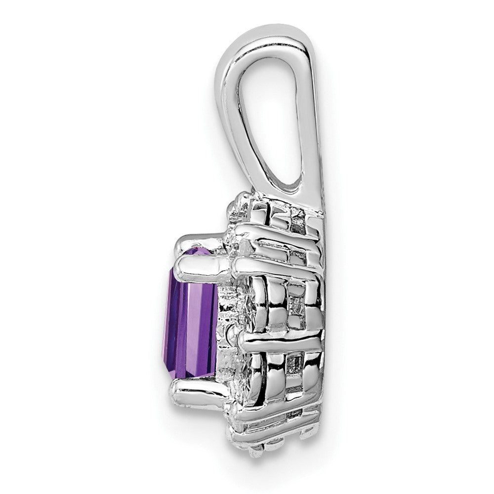 Sterling Silver Rhodium-plated Amethyst Diamond Pendant