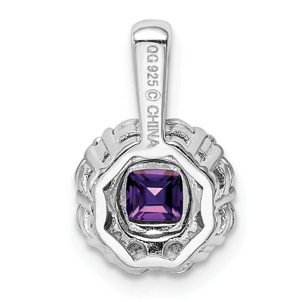 Sterling Silver Rhodium-plated Amethyst Diamond Pendant