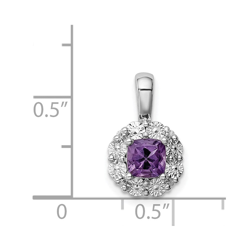 Sterling Silver Rhodium-plated Amethyst Diamond Pendant