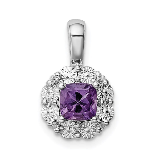 Sterling Silver Rhodium-plated Amethyst Diamond Pendant