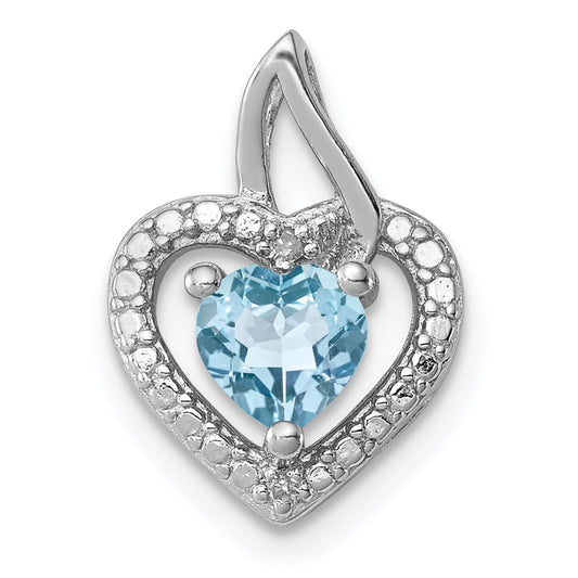 Sterling Silver Rhodium-plated Light Swiss Blue Topaz Diamond Pendant