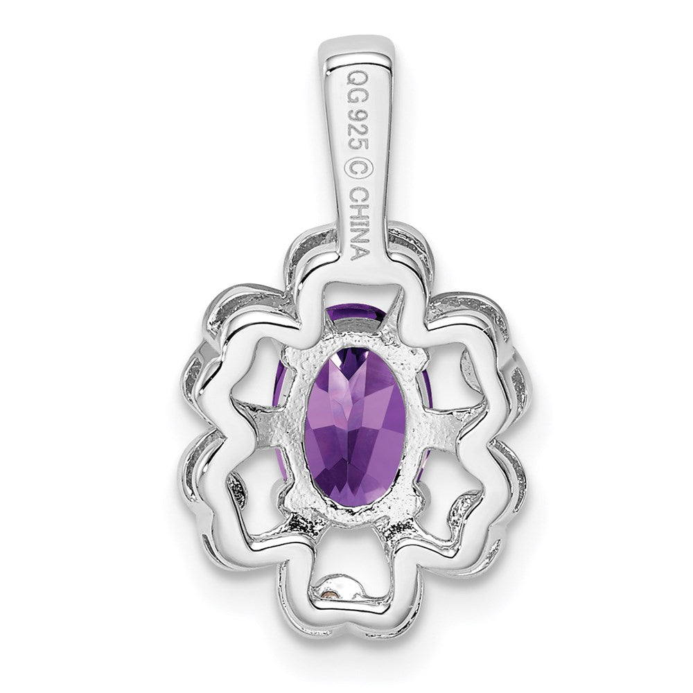 Sterling Silver Rhodium-plated Amethyst and Diamond Pendant