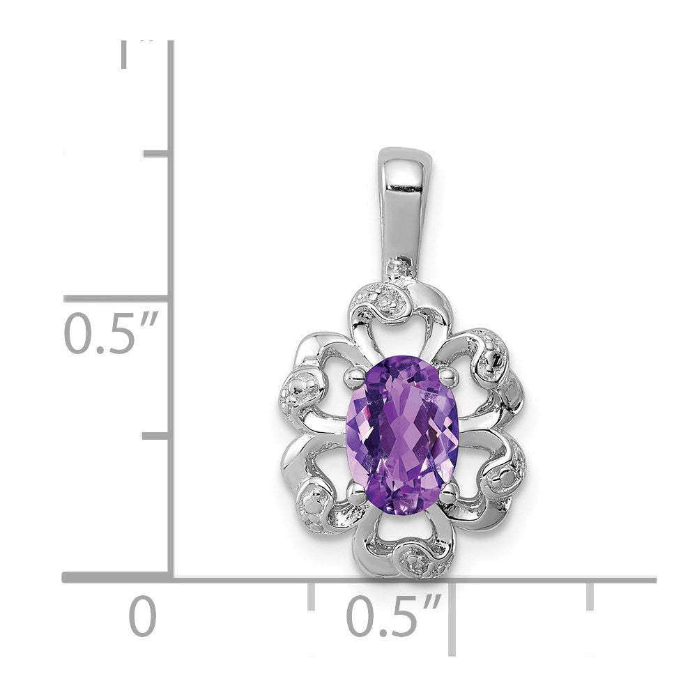 Sterling Silver Rhodium-plated Amethyst and Diamond Pendant