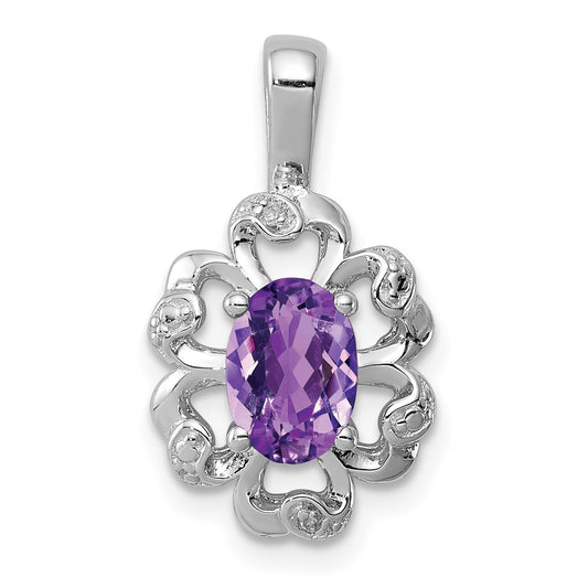 Sterling Silver Rhodium-plated Amethyst and Diamond Pendant