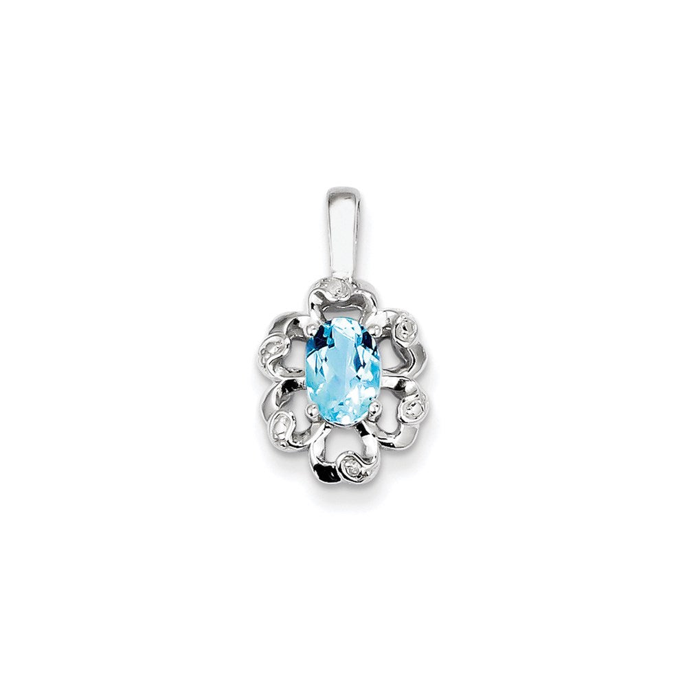 Sterling Silver Light Swiss Blue Topaz Diamond Pendant