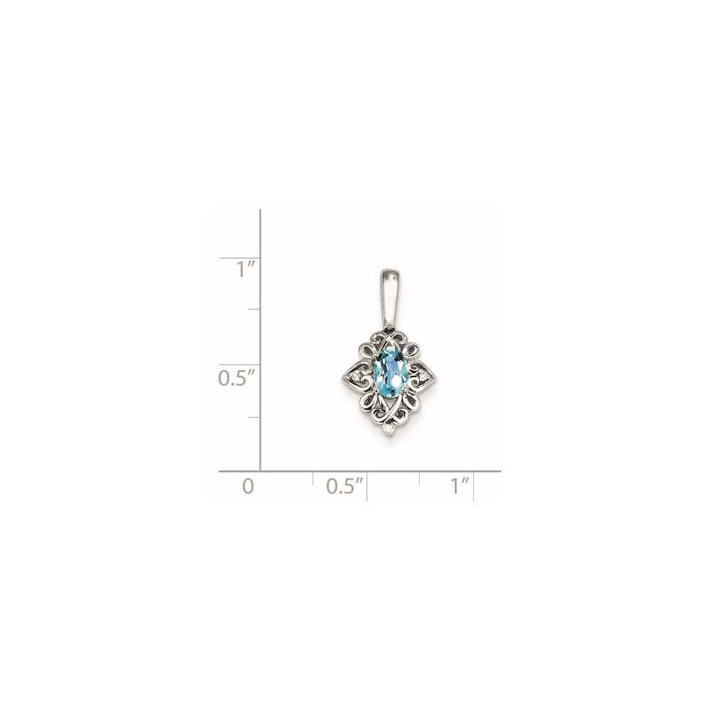 Sterling Silver Light Swiss Blue Topaz Diamond Pendant