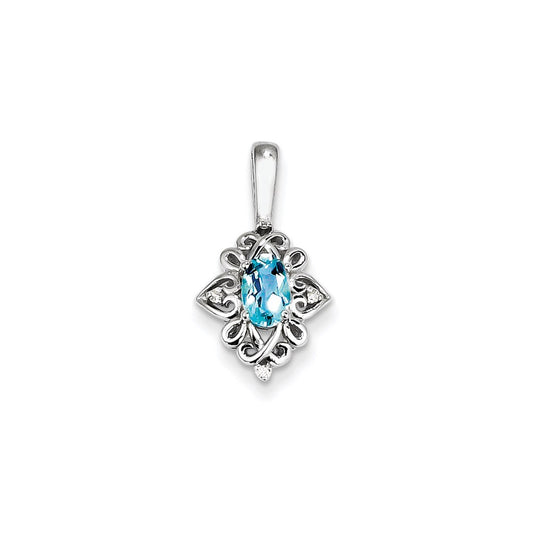 Sterling Silver Light Swiss Blue Topaz Diamond Pendant