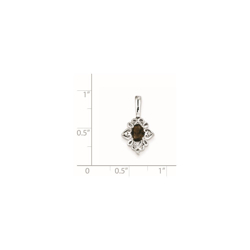 Sterling Silver Rhodium-plated Smoky Quartz Diamond Pendant