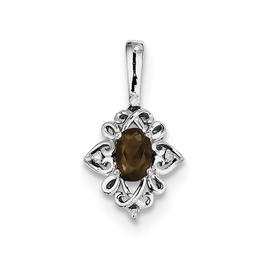 Sterling Silver Rhodium-plated Smoky Quartz Diamond Pendant