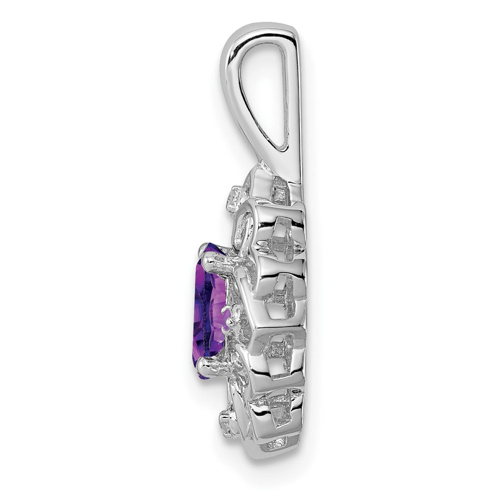 Sterling Silver Rhodium-plated Amethyst Diamond Pendant