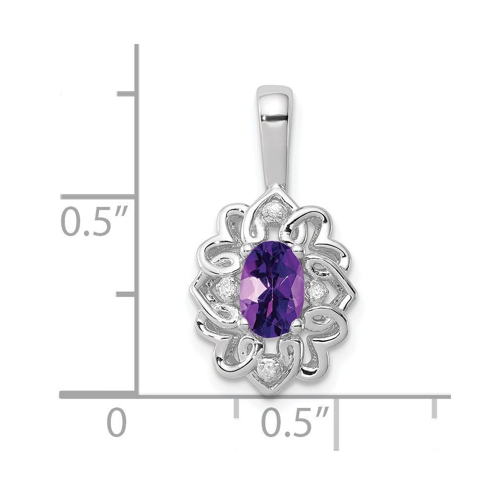 Sterling Silver Rhodium-plated Amethyst Diamond Pendant