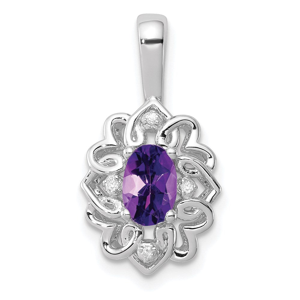 Sterling Silver Rhodium-plated Amethyst Diamond Pendant