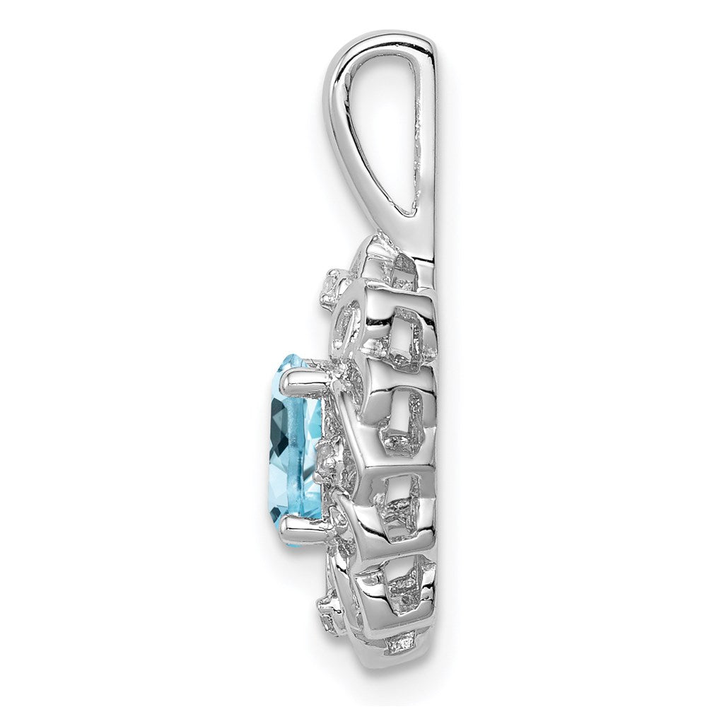 Sterling Silver Rhodium-plated Light Swiss Blue Topaz Diamond Pendant