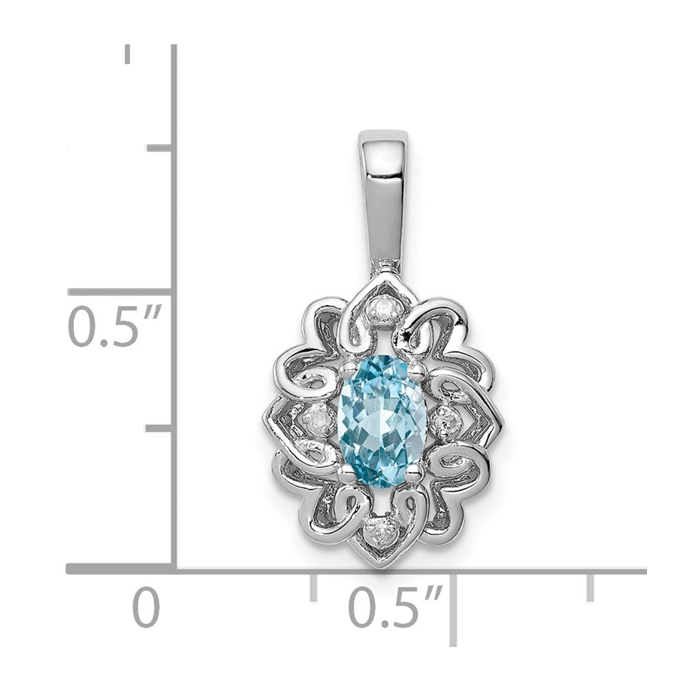 Sterling Silver Rhodium-plated Light Swiss Blue Topaz Diamond Pendant