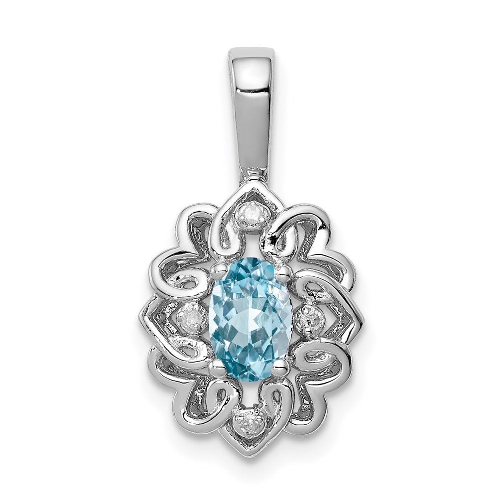 Sterling Silver Rhodium-plated Light Swiss Blue Topaz Diamond Pendant