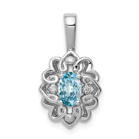 Sterling Silver Rhodium-plated Light Swiss Blue Topaz Diamond Pendant