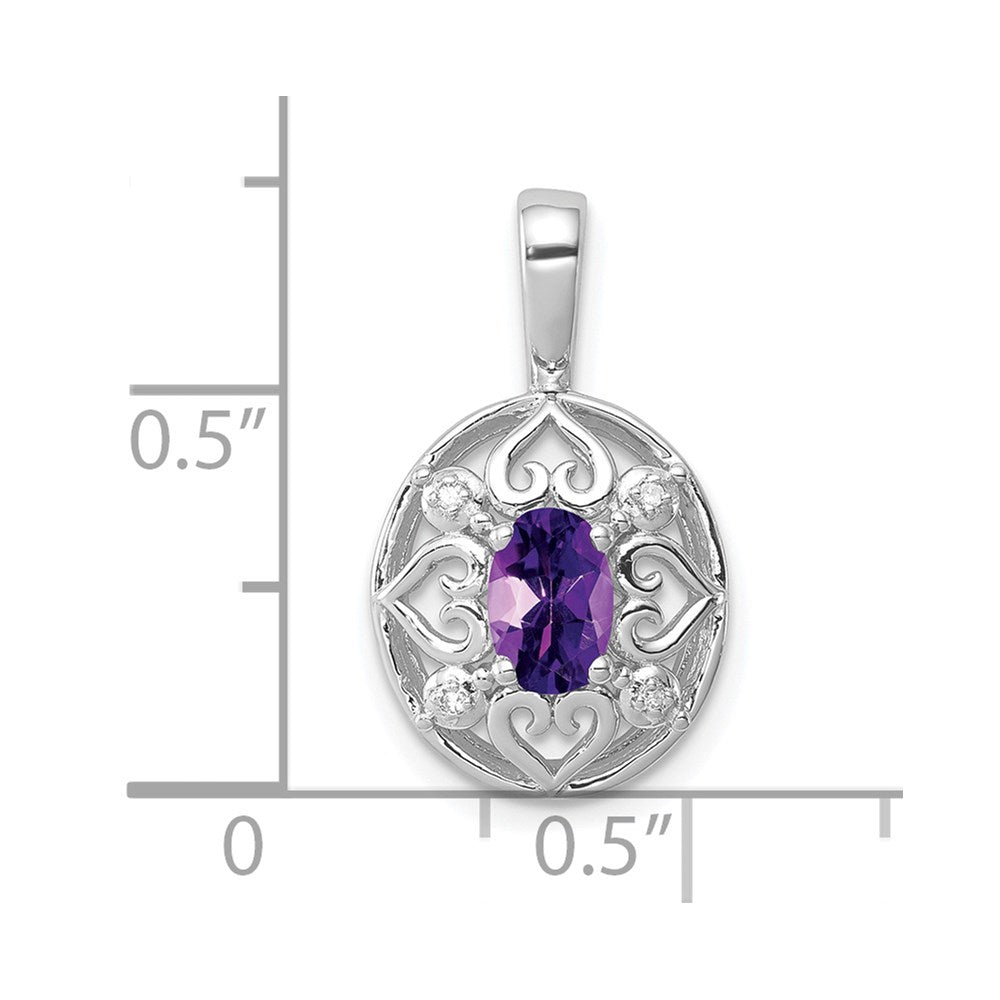 Sterling Silver Rhodium-plated Amethyst and Diamond Pendant