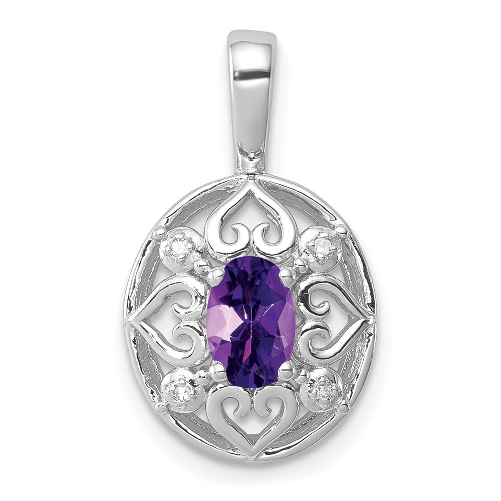 Sterling Silver Rhodium-plated Amethyst and Diamond Pendant