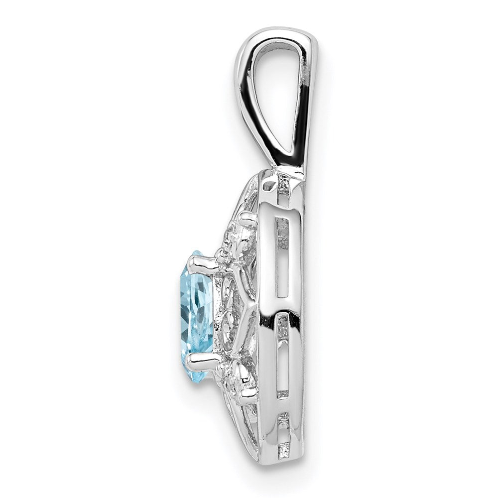 Sterling Silver Rhodium-plated Light Swiss Blue Topaz Diamond Pendant