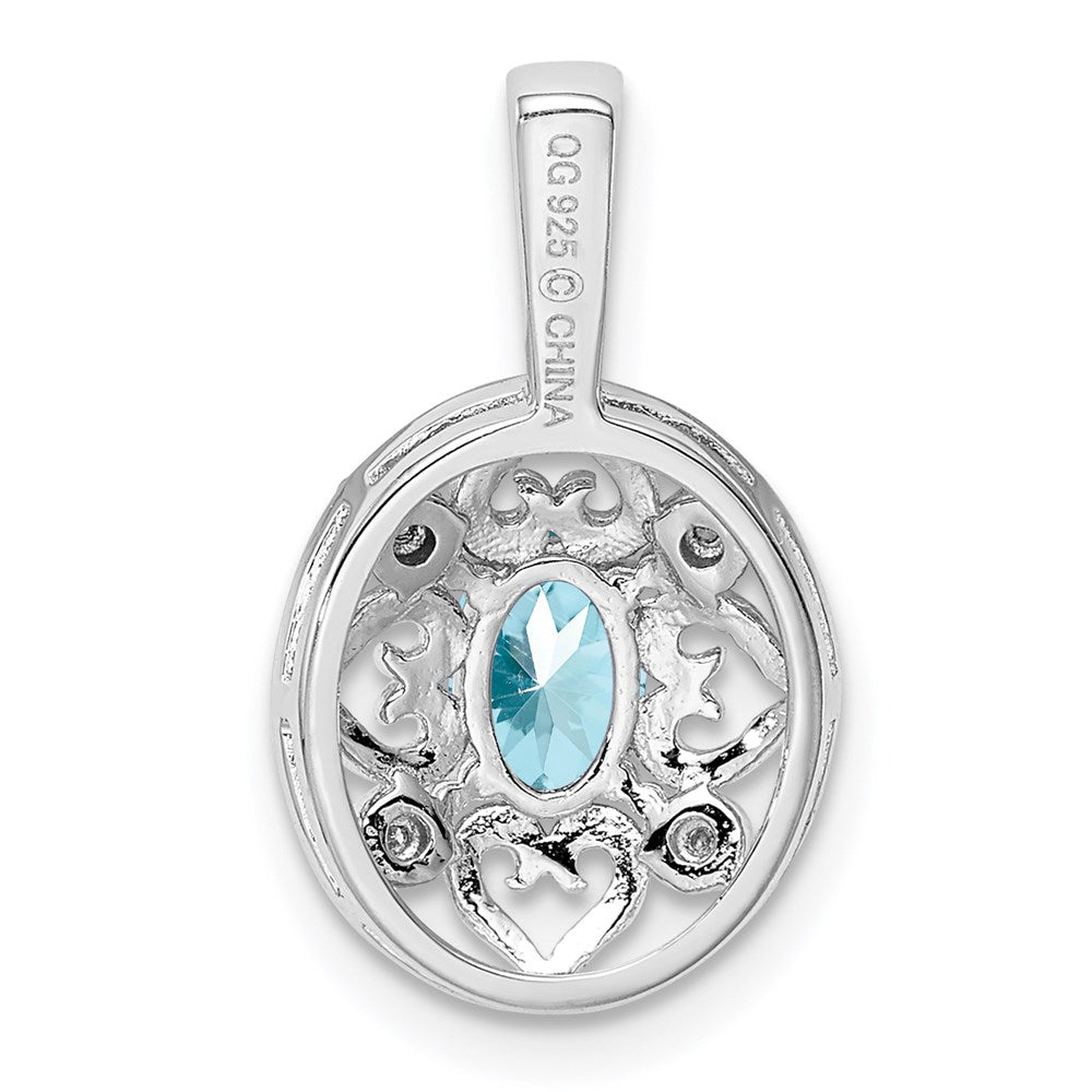 Sterling Silver Rhodium-plated Light Swiss Blue Topaz Diamond Pendant