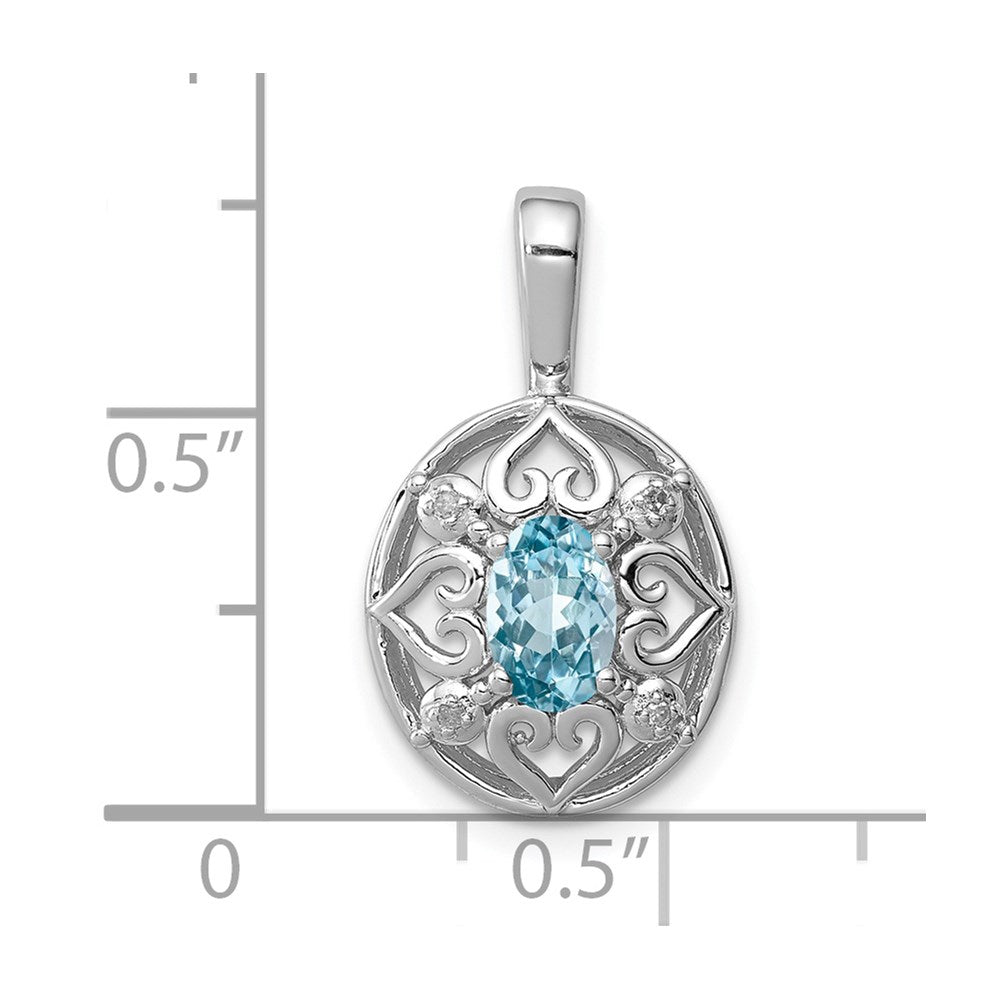 Sterling Silver Rhodium-plated Light Swiss Blue Topaz Diamond Pendant