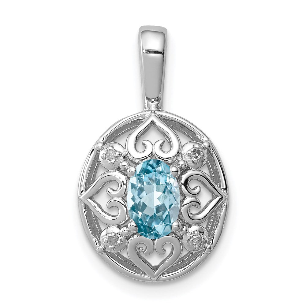 Sterling Silver Rhodium-plated Light Swiss Blue Topaz Diamond Pendant