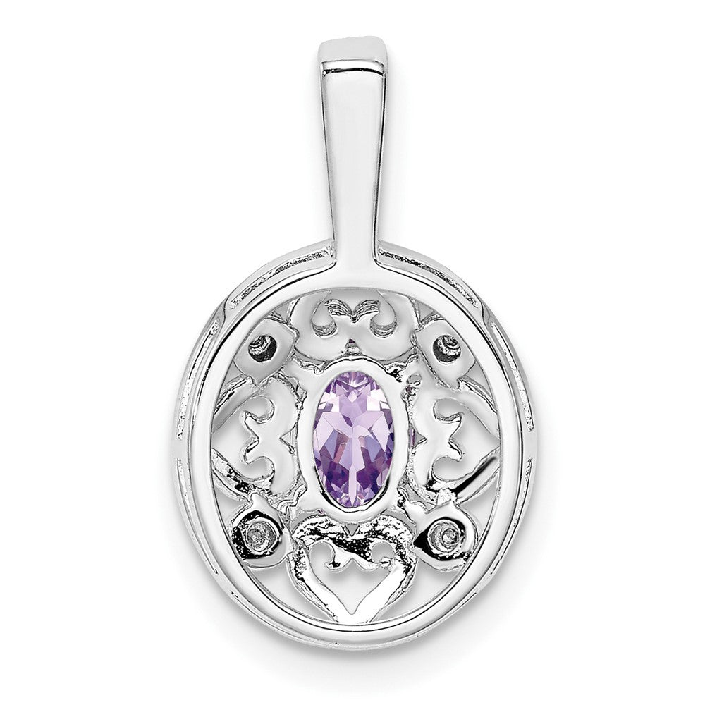 Sterling Silver Rhodium-plated Pink Quartz Diamond Pendant