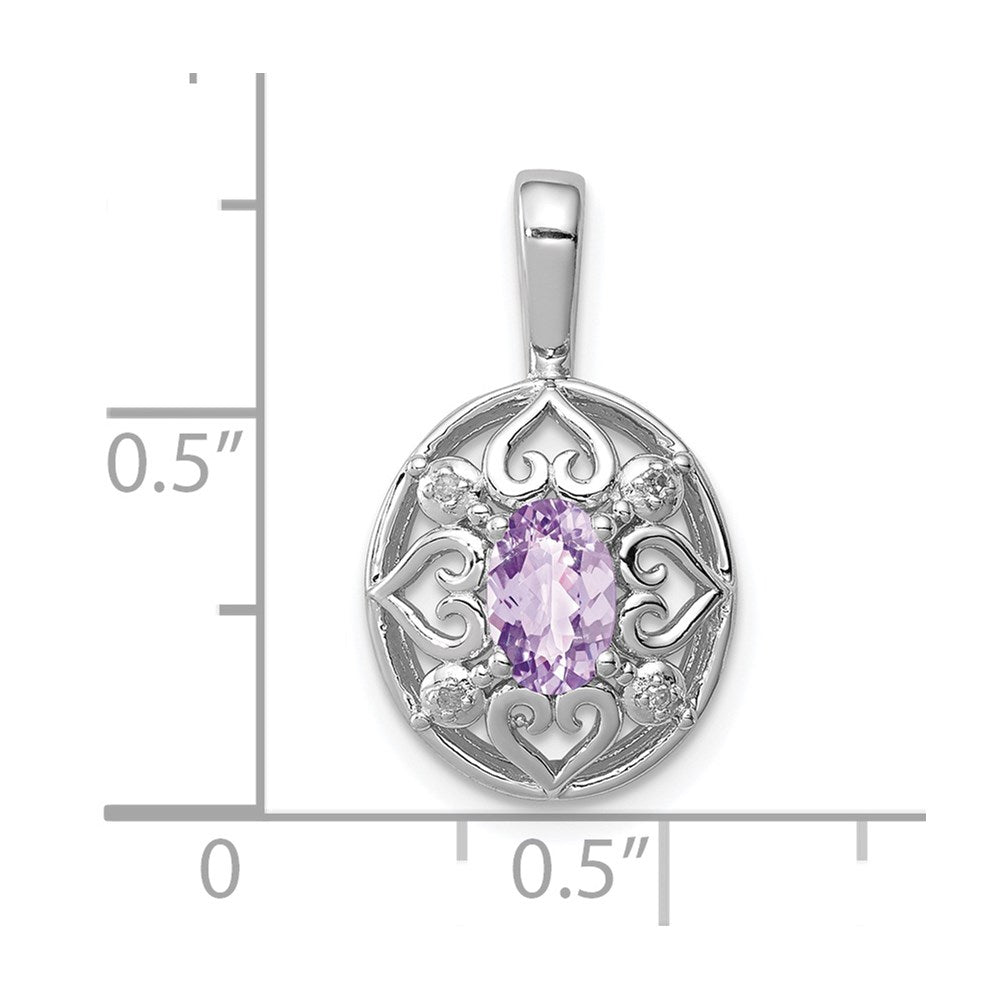 Sterling Silver Rhodium-plated Pink Quartz Diamond Pendant