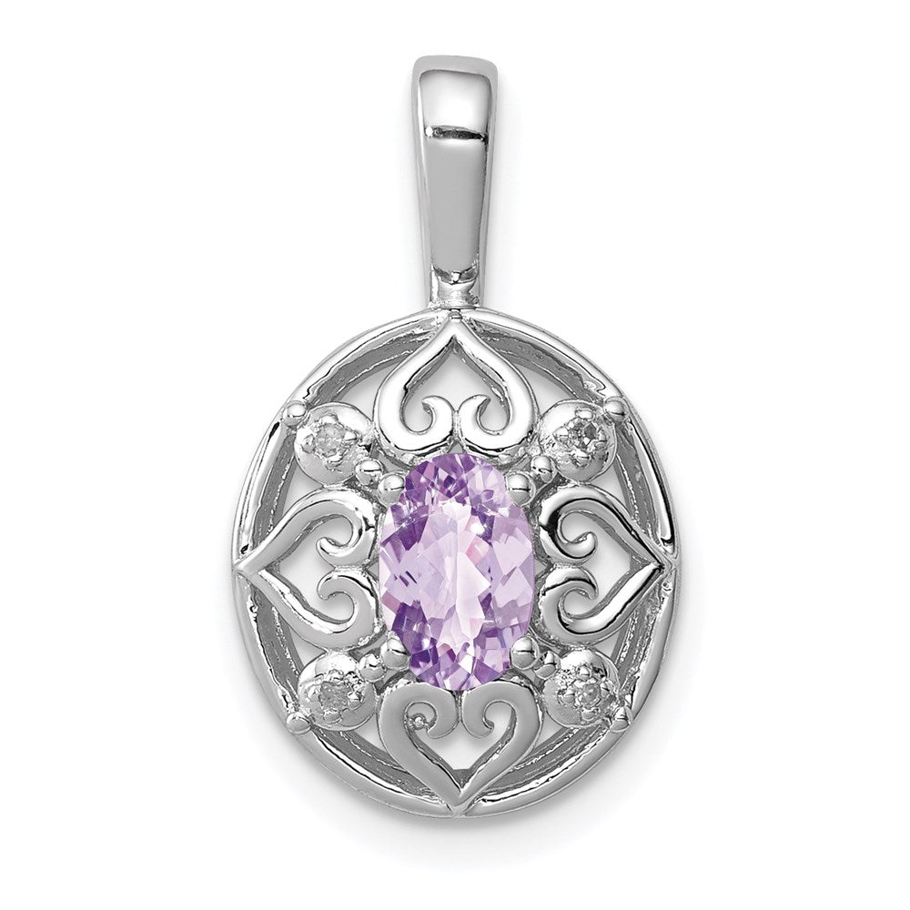 Sterling Silver Rhodium-plated Pink Quartz Diamond Pendant