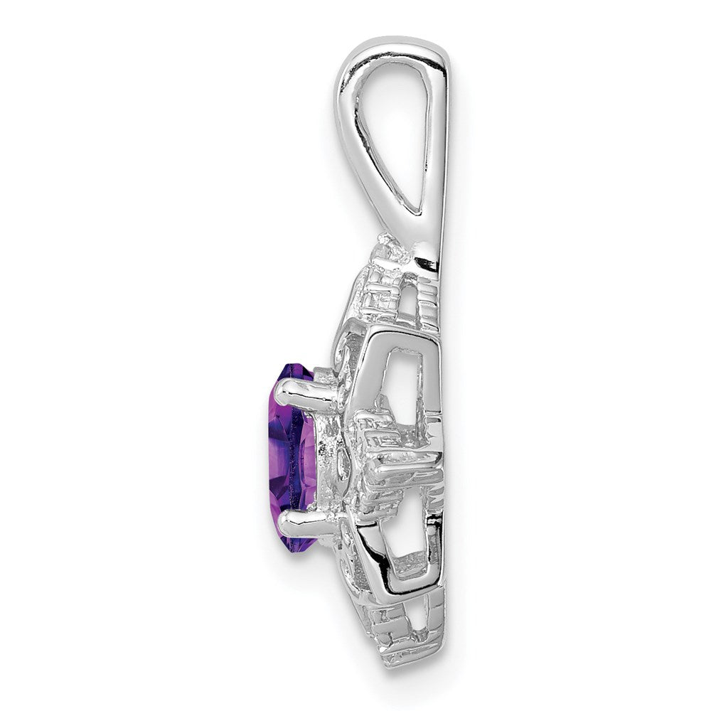 Sterling Silver Rhodium-plated Amethyst and Diamond Pendant