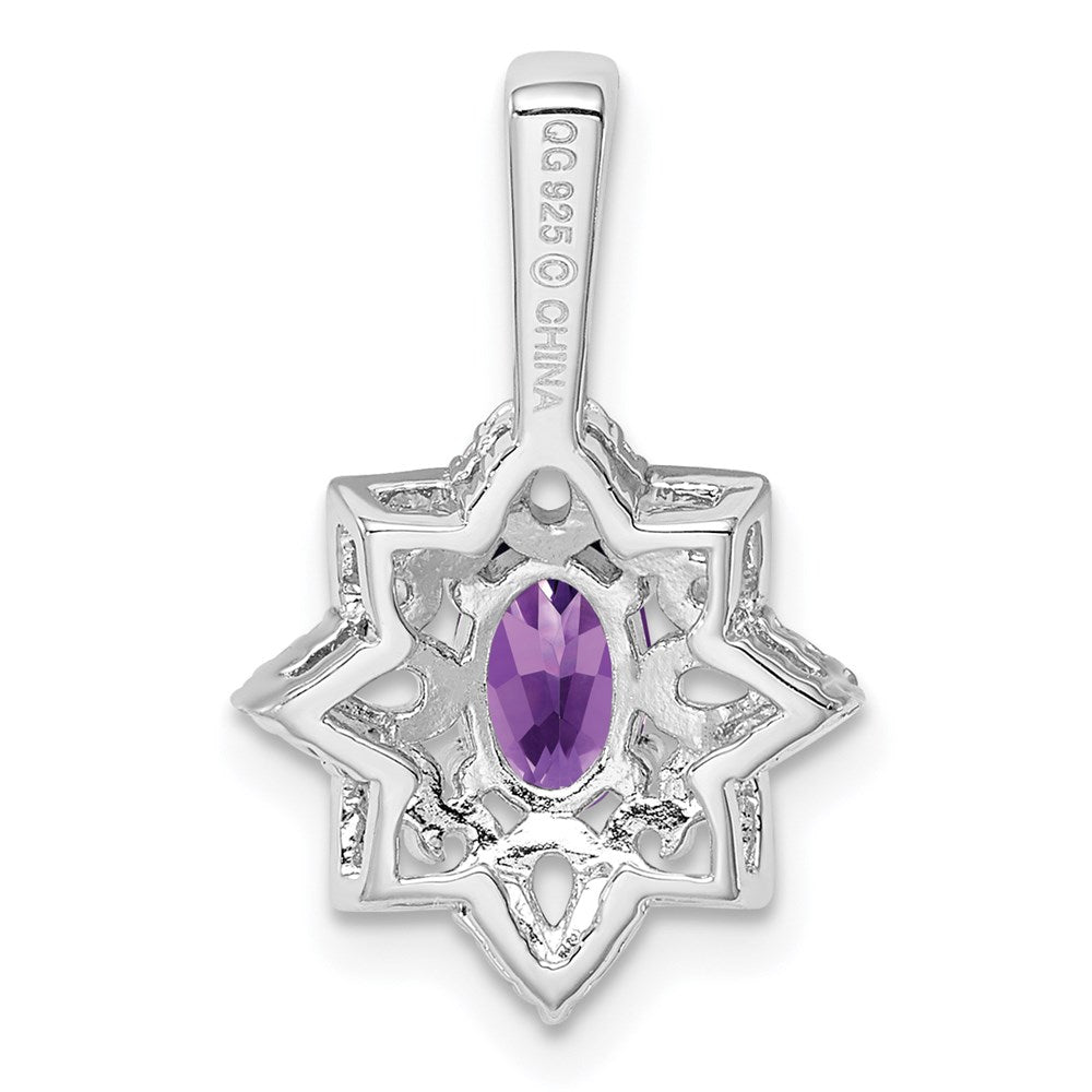 Sterling Silver Rhodium-plated Amethyst and Diamond Pendant