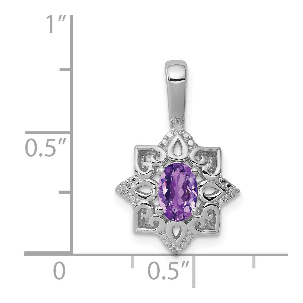 Sterling Silver Rhodium-plated Amethyst and Diamond Pendant