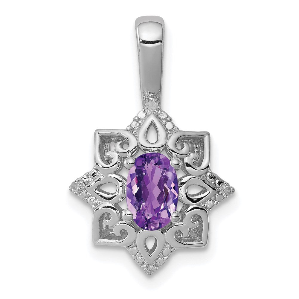 Sterling Silver Rhodium-plated Amethyst and Diamond Pendant