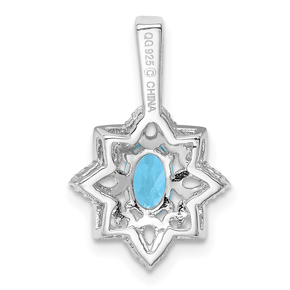 Sterling Silver Rhodium-plated Light Swiss Blue Topaz Diamond Pendant