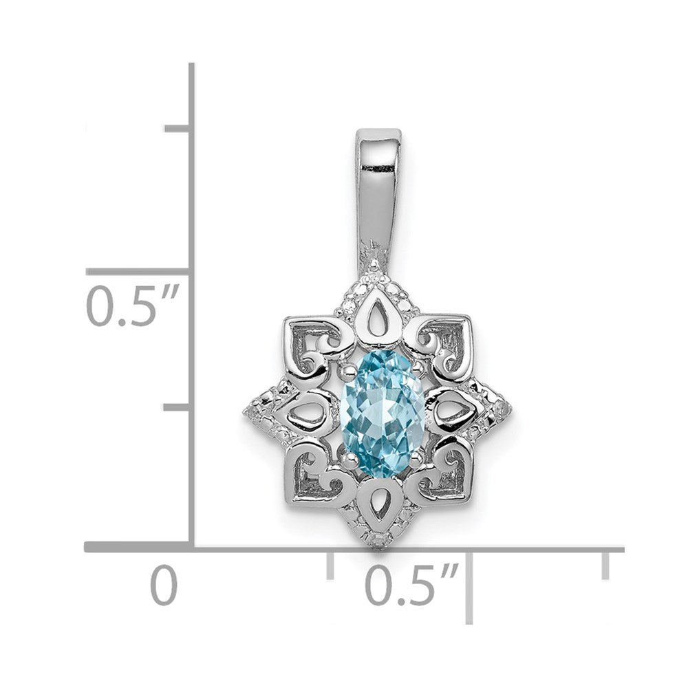 Sterling Silver Rhodium-plated Light Swiss Blue Topaz Diamond Pendant