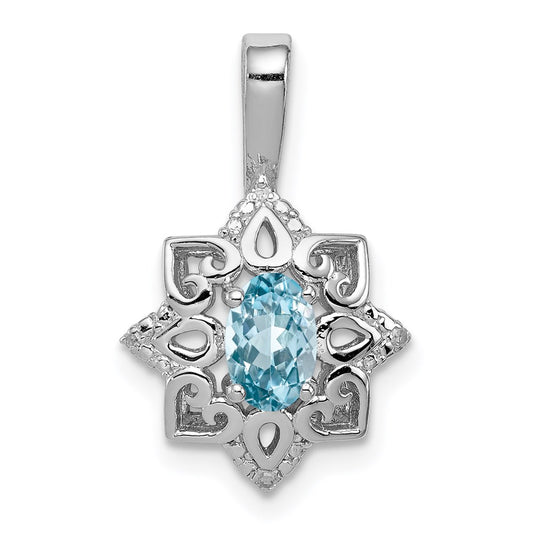 Sterling Silver Rhodium-plated Light Swiss Blue Topaz Diamond Pendant