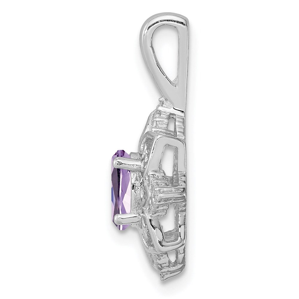 Sterling Silver Rhodium-plated Pink Quartz Diamond Pendant