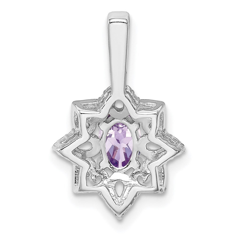 Sterling Silver Rhodium-plated Pink Quartz Diamond Pendant