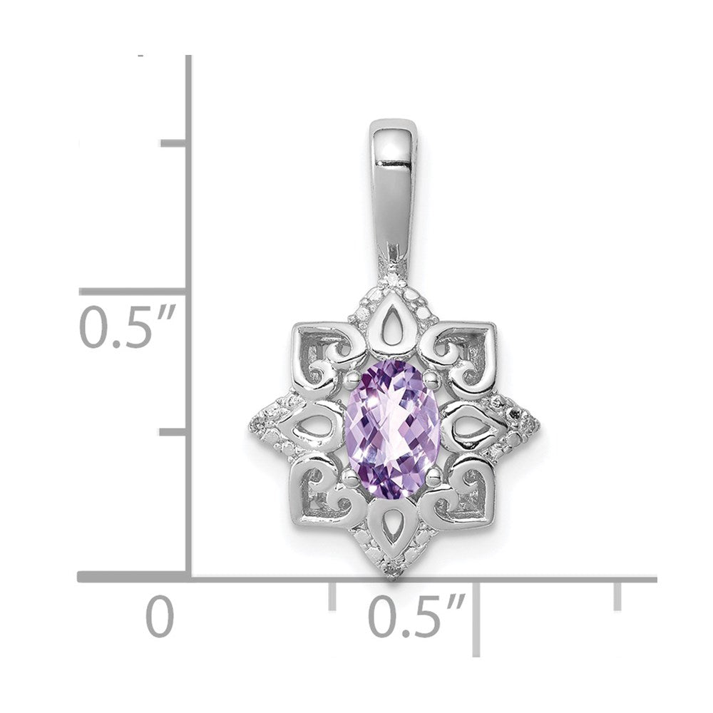 Sterling Silver Rhodium-plated Pink Quartz Diamond Pendant