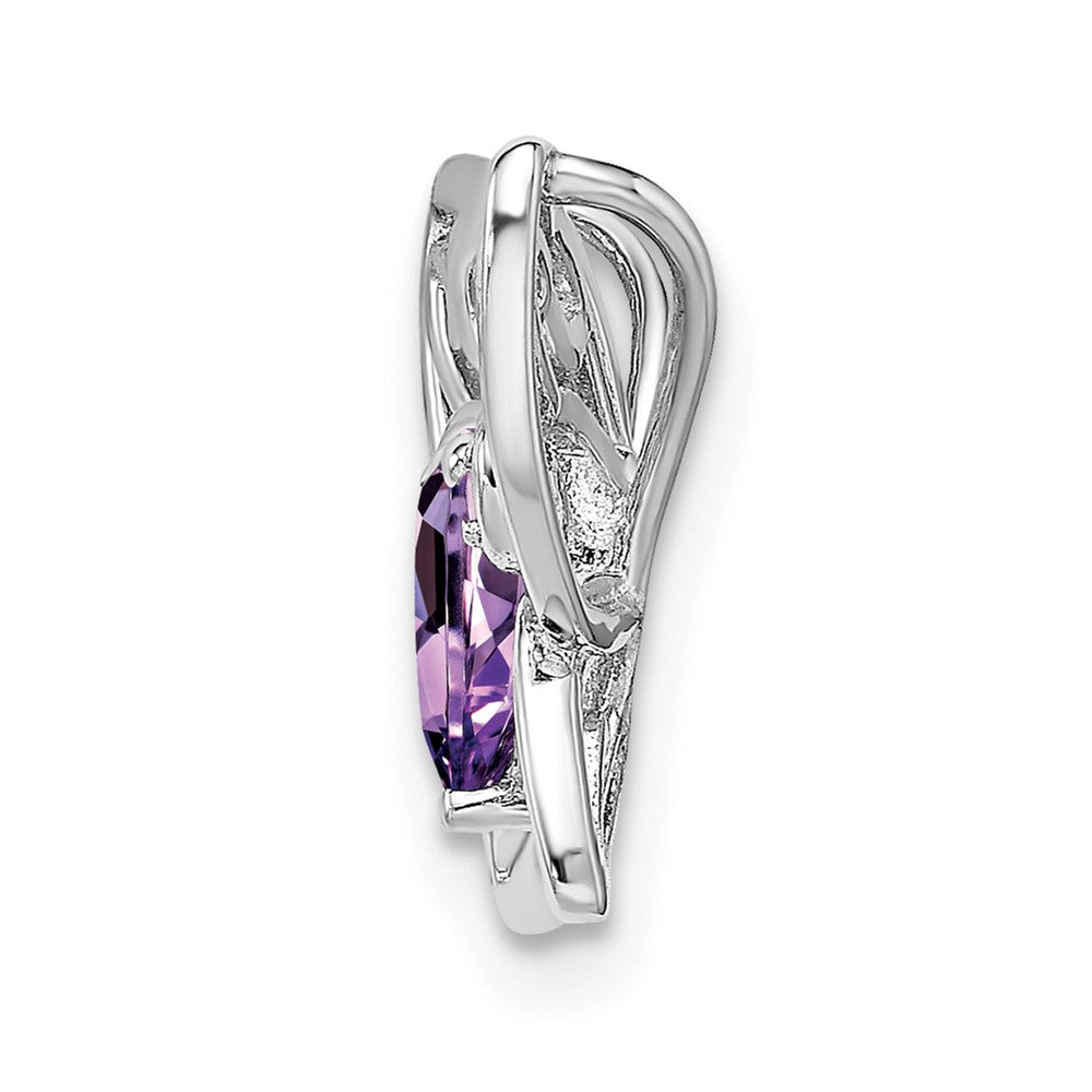 Sterling Silver Rhodium-plated Amethyst Diamond Pendant