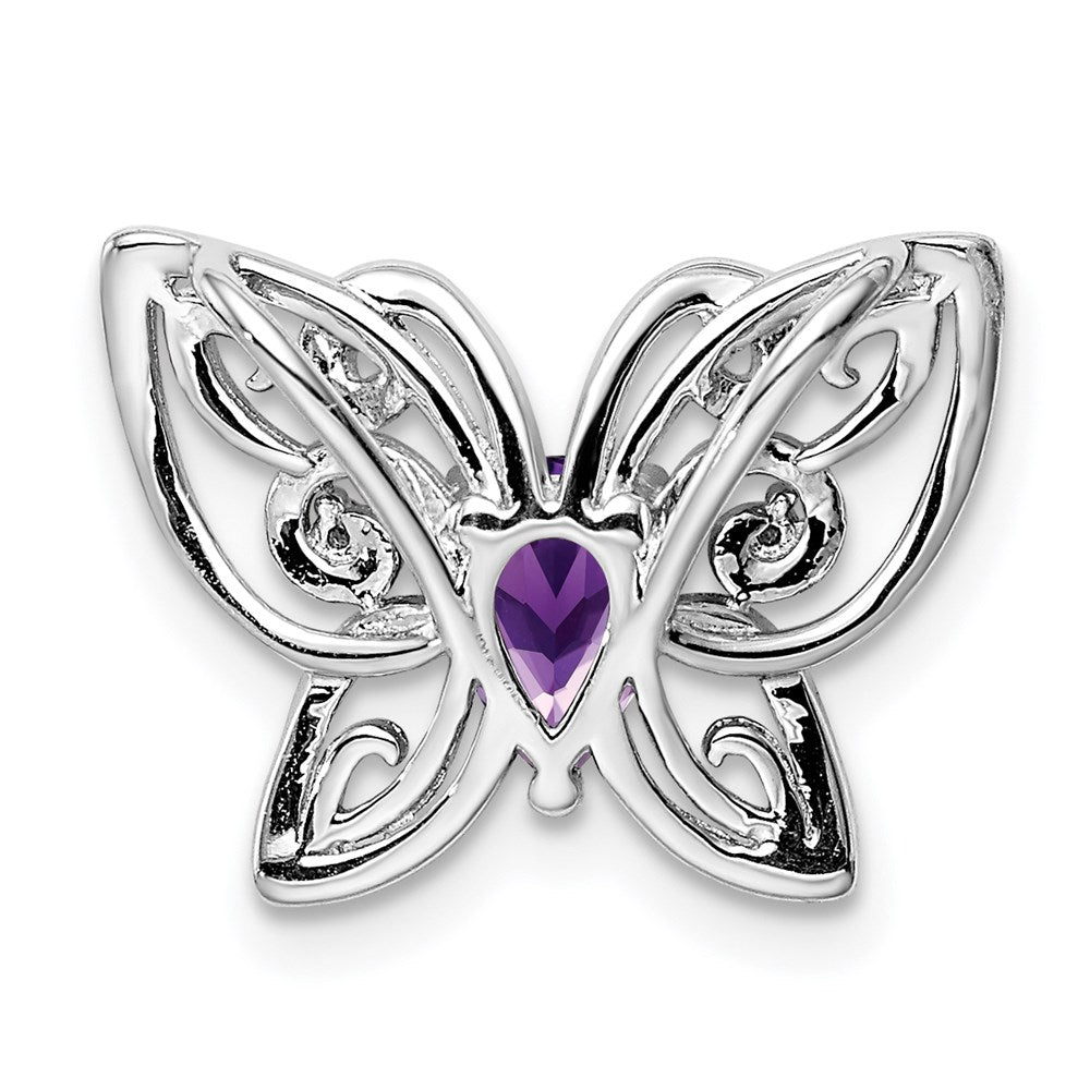 Sterling Silver Rhodium-plated Amethyst Diamond Pendant